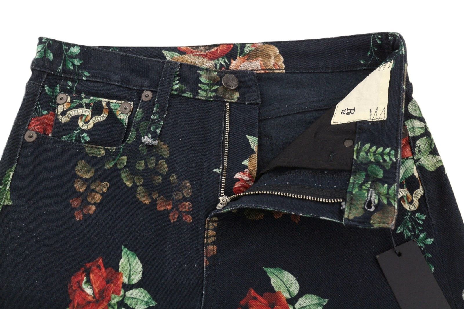 R13 KICK FIT 27 Black Floral Print Ankle Cropped Jeans 85830 Size 27" / US 4 / IT 40 - 4 Thumbnail