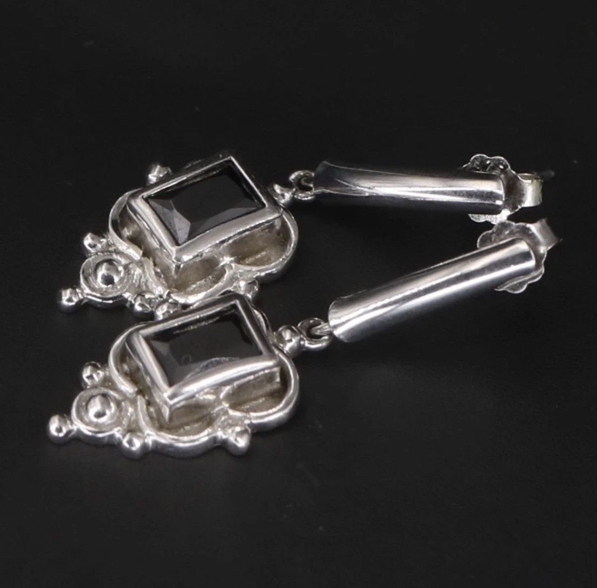 Sterling Silver .925 Sterling silver onyx victorian goth style earrings Size ONE SIZE - 3 Thumbnail