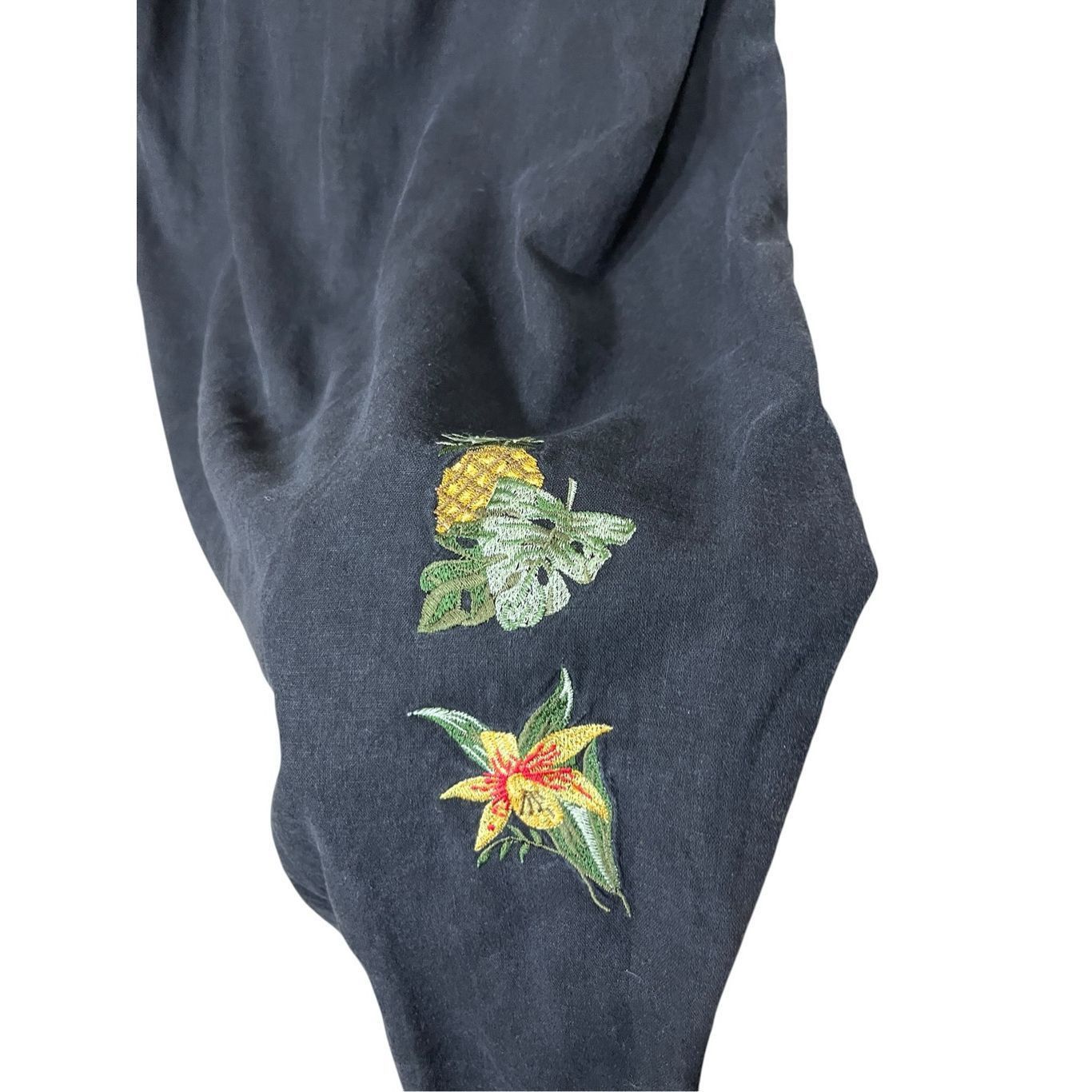 Other Vintage Linen Blend Black Maxi Dress Embroidered Pineapple Flowers Size 16 Size XXL / US 16-18 / IT 52-54 - 4 Thumbnail