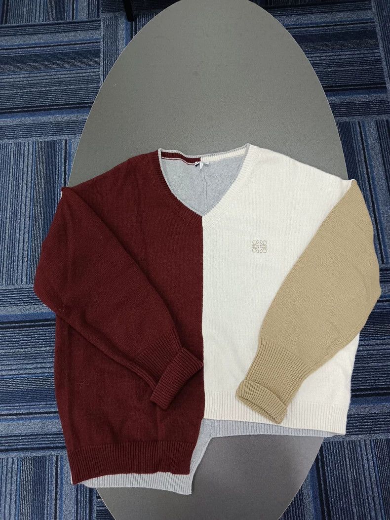 Loewe LOEWE Spliced knitted pullover sweater red and white color Size M / US 6-8 / IT 42-44 - 1 Thumbnail