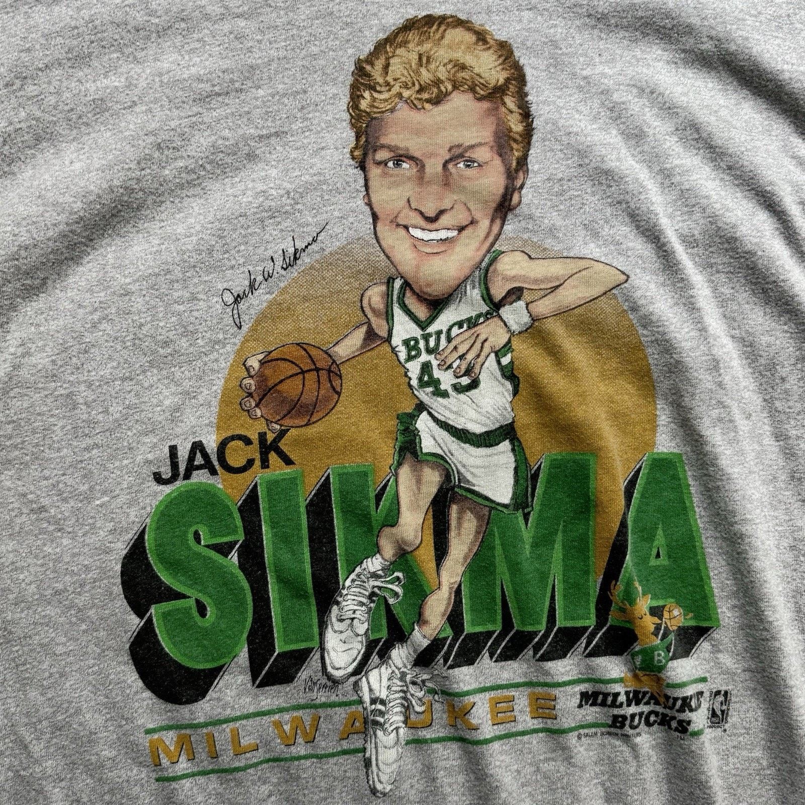 NBA × Salem Sportswear × Vintage Vintage Jack Sikma Milwaukee Bucks Caricature T-Shirt Salem Size US S / EU 44-46 / 1 - 4 Thumbnail