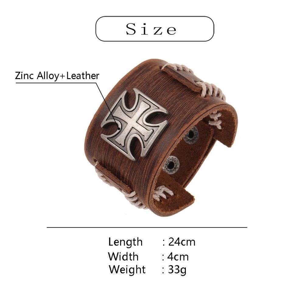 Jewelry × Vintage Weave Genuine Leather Cuff Wide Leather Cross Bracelet Size ONE SIZE - 3 Thumbnail