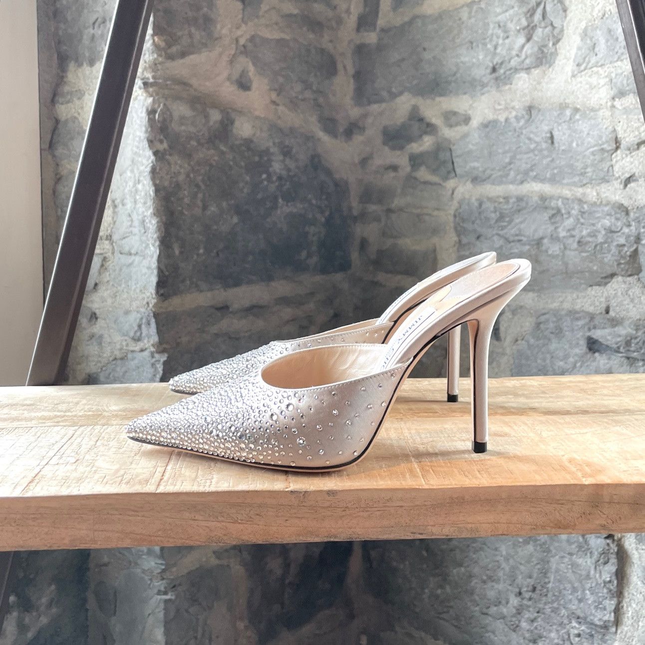 Jimmy Choo Jimmy Choo Crystal Embellished Satin Rav 100 Heeled Mules Size US 7.5 / IT 37.5 - 6 Thumbnail