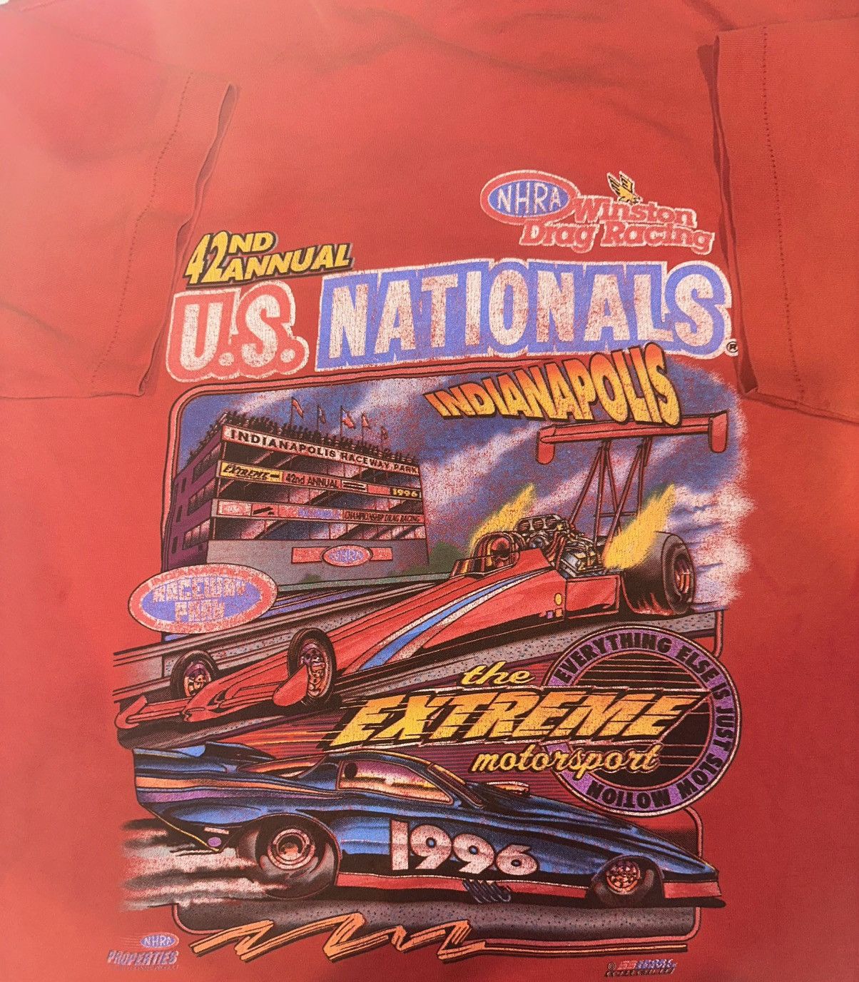 NASCAR VINTAGE 95 SINGLE STITCH NHRA FRUIT OF THE LOOM Red Shirt XL Size US XL / EU 56 / 4 - 6 Thumbnail