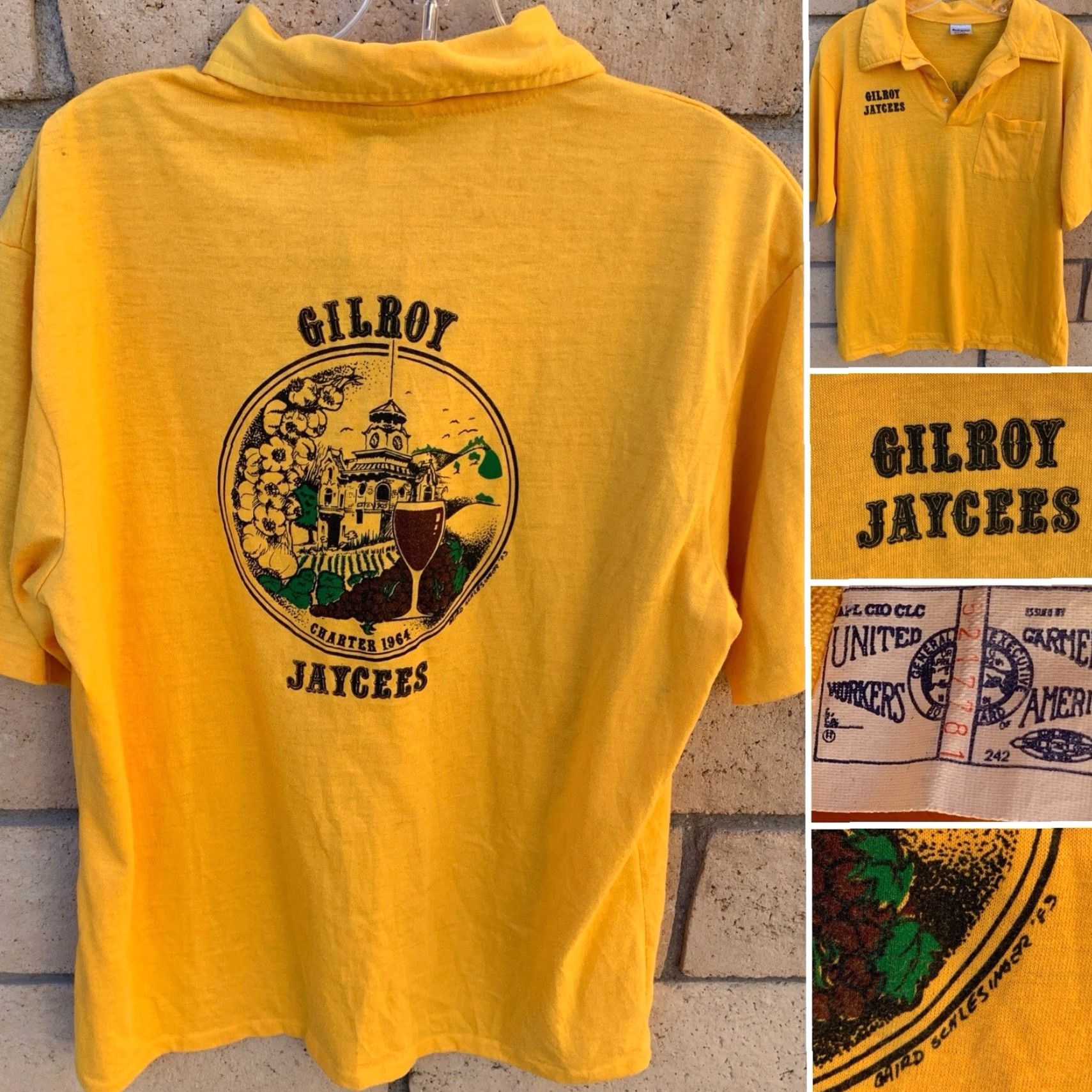 Vintage VINTAGE Swingster Polo Shirt XL Yellow Graphic Union Made UK California 83 90s Mens Shirt Size US XL / EU 56 / 4 - 2 Thumbnail