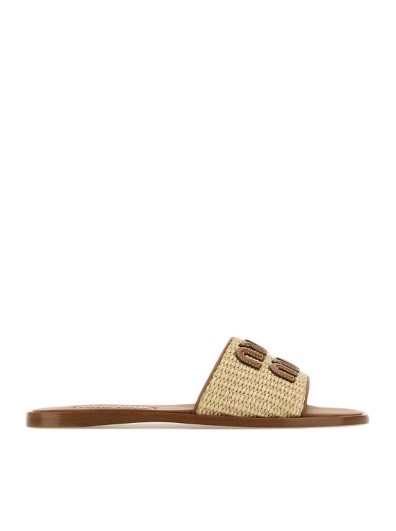 RAFFIA AND LEATHER SLIPPERS