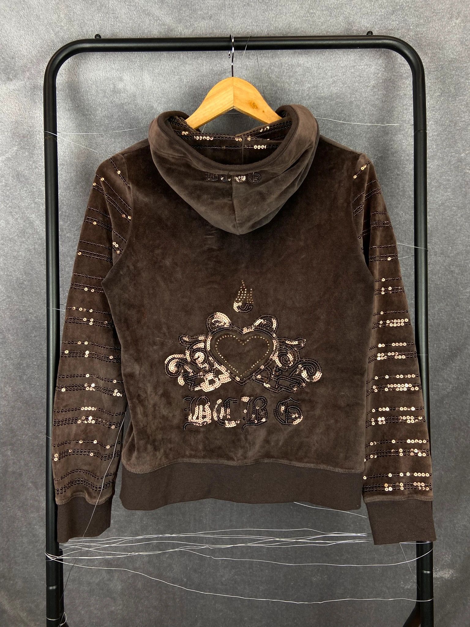 Bcbgmaxazria Zip Hoodie BCBGMAXAZRIA brown velour sequin Y2K glam Size L / US 10 / IT 46 - 1 Thumbnail