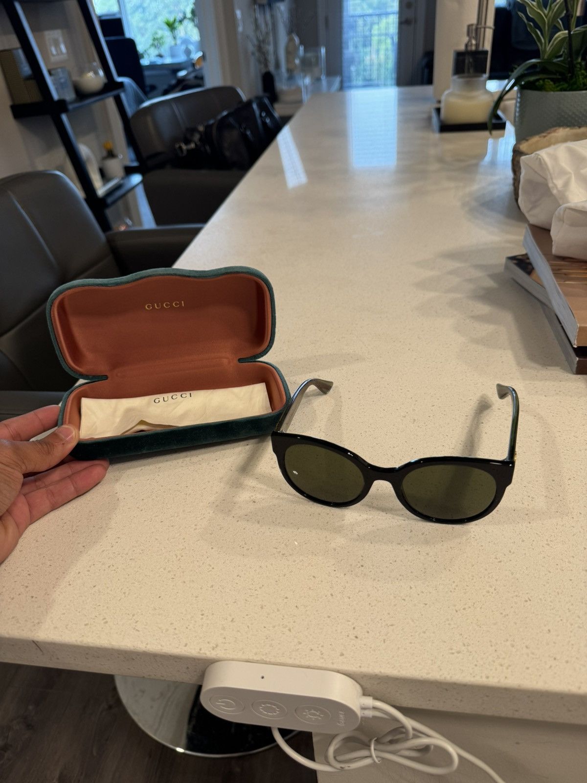 Gucci GG0035S 002 Women Sunglasses Black Round Frame, Green Lenses Gucci GG0035SN 002 Women main image 2