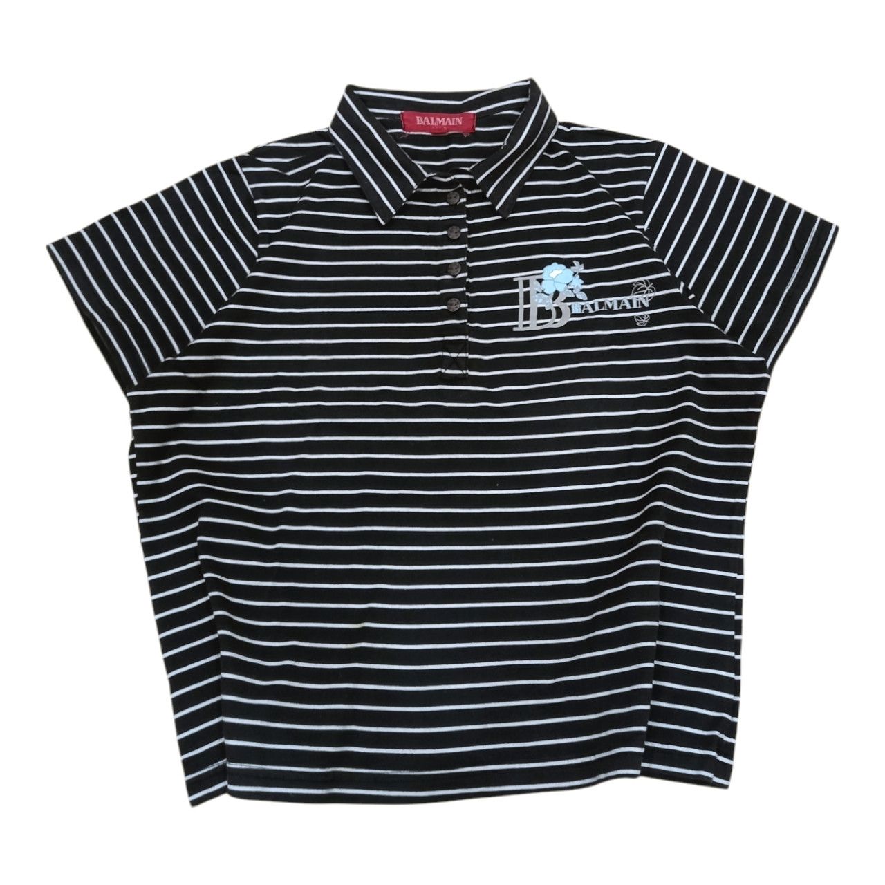 Balmain Balmain Paris Stripe Floral Logo Spellout Polo Size XL / US 12-14 / IT 48-50 - 1 Thumbnail