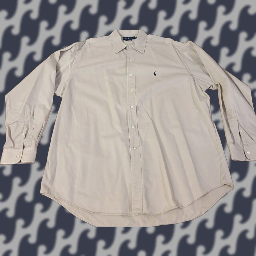 Polo Ralph Lauren Polo Ralph Lauren Blake Long Sleeve Button-Up Dress Shirt XL Beige Men's Button-Down Collar Logo Regular Knit Cotton Size 46R - 1 Thumbnail