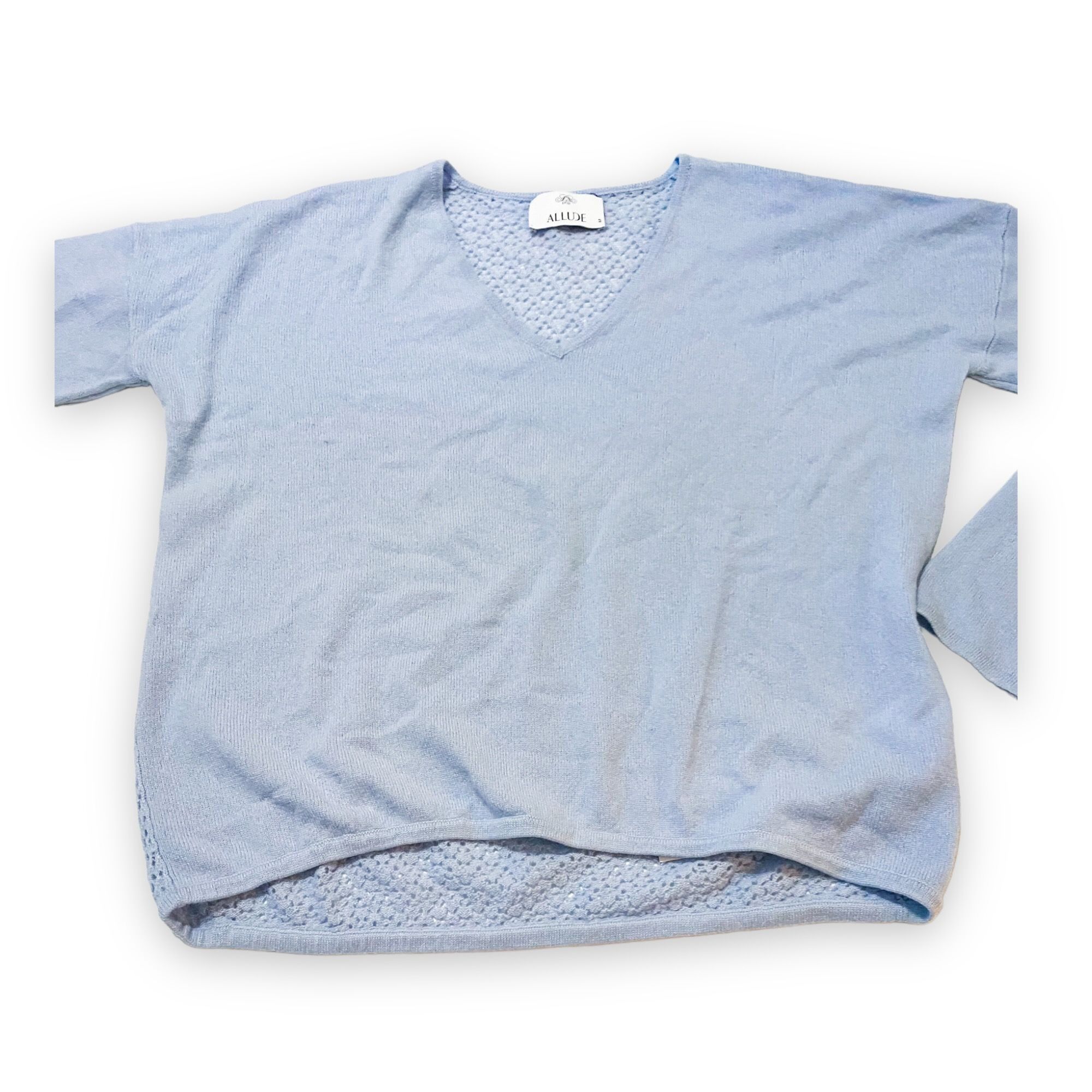 Allude Allude Cashmere Blue V Neck Sweater with Open Weave back Size M / US 6-8 / IT 42-44 - 6 Thumbnail