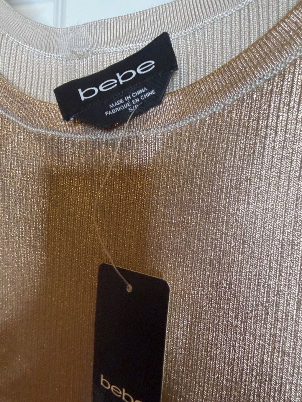 Bebe NWT Bebe boat neck foiled Bodycon Dress in Metallic sz Sm Size S / US 4 / IT 40 - 4 Thumbnail