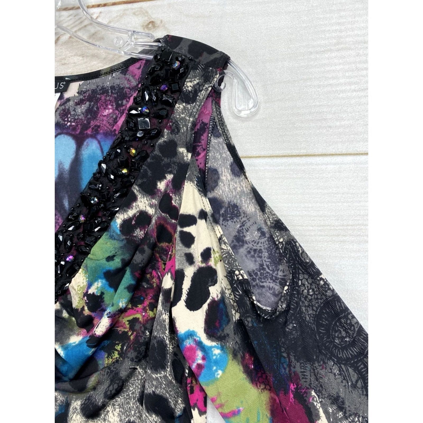 Venus Venus Womens Top L Multicolor Beaded Embroidered Fairy Slit Sleeve V-Neck Jersey Blouse Size L / US 10 / IT 46 - 5 Thumbnail