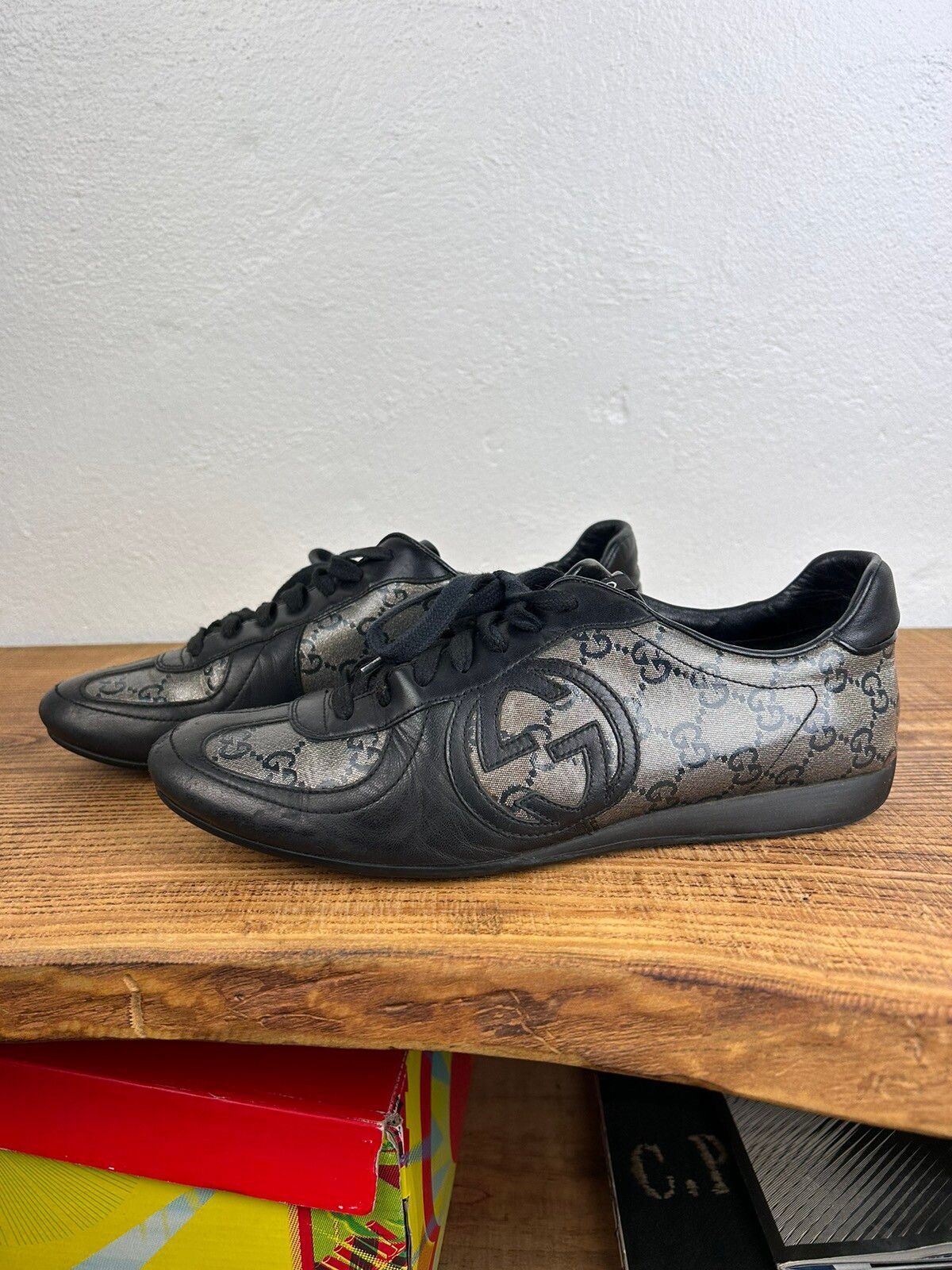 image of Gucci GG Crystal Sparkling Black Leather Low Top Sneakers 39, Women's (Size 8)