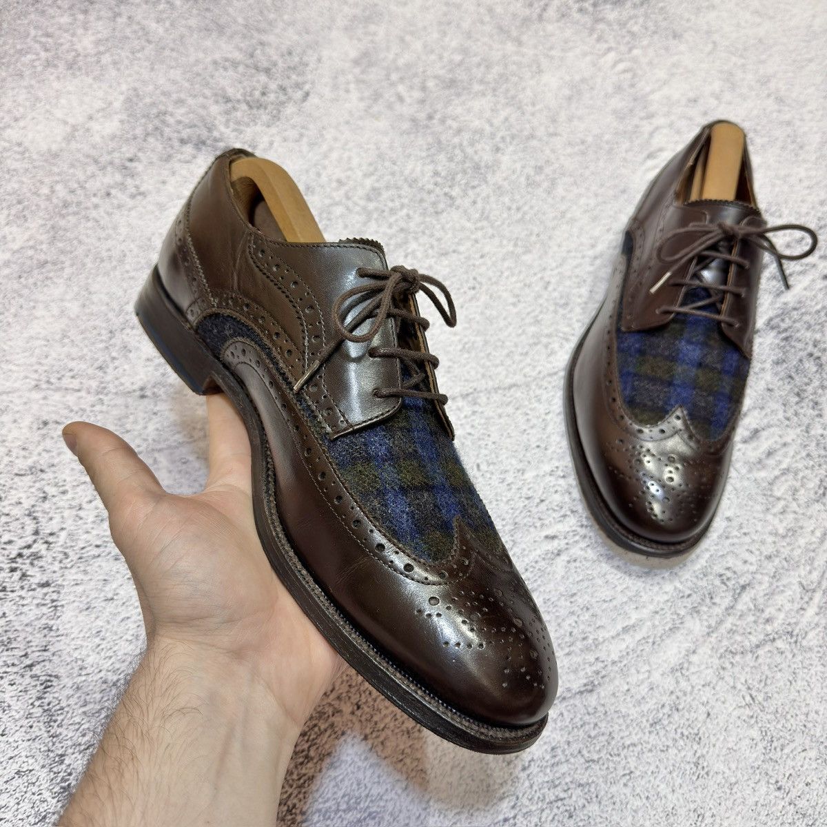 Abraham Moon & Sons × Handmade × Tommy Hilfiger Tommy Hilfiger&Abraham Moon Astor 1A Leather Tweed Brogues Size US 9 / EU 42 - 8 Thumbnail