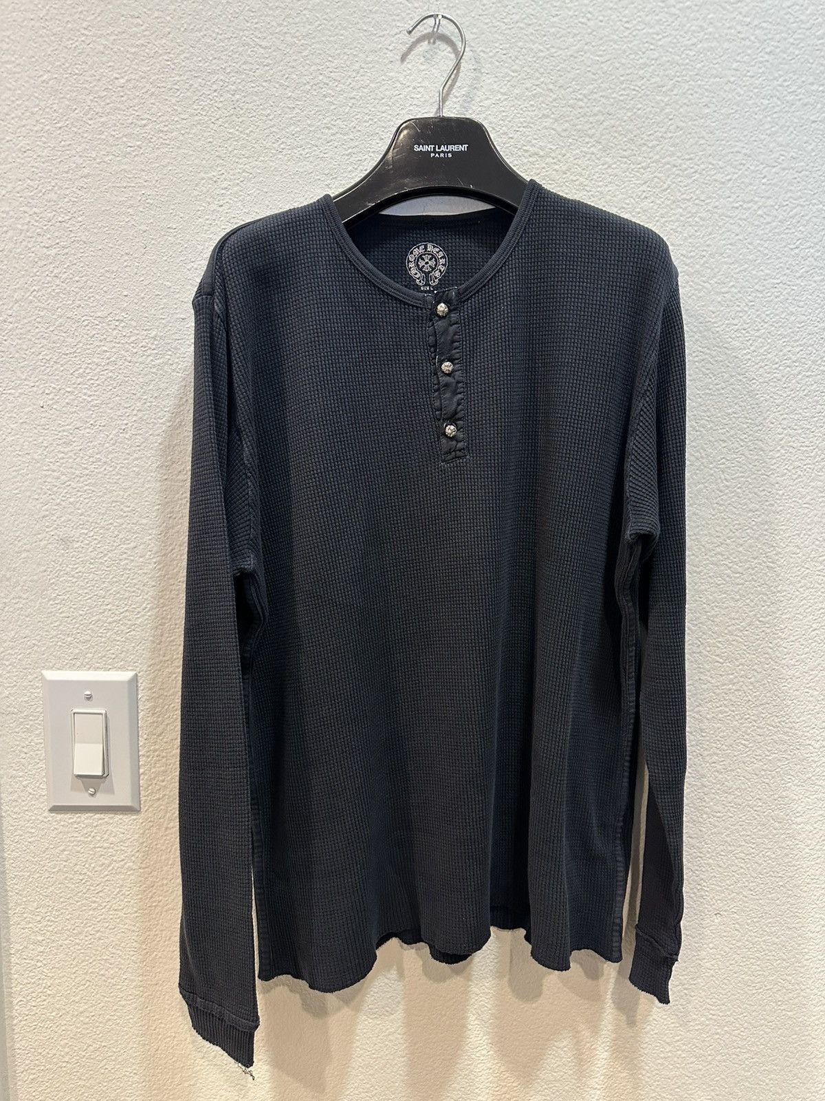 Pre-owned Chrome Hearts Ch Vintage Plus Cross Button Henley Thermal Longsleeve L In Black