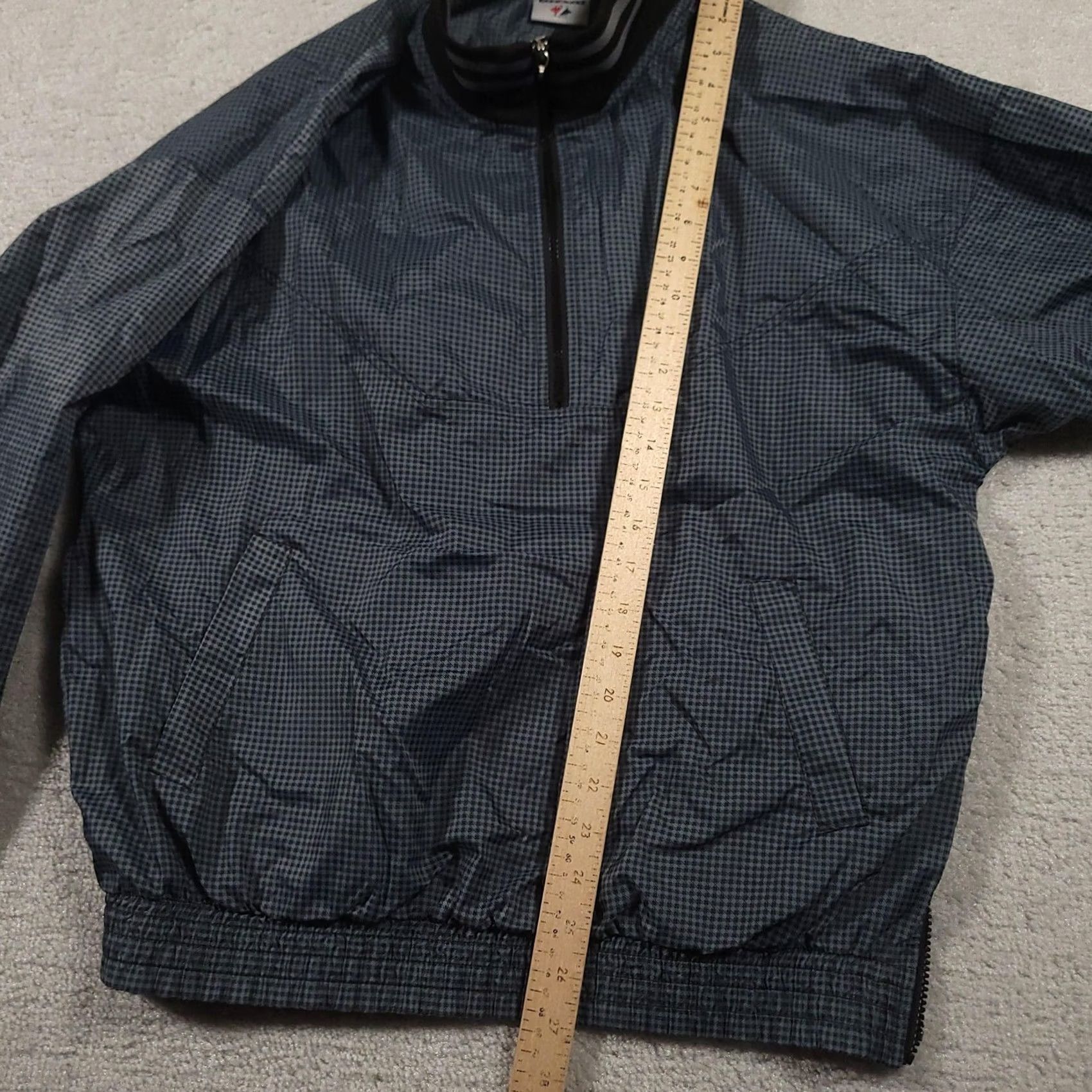 Jerzees Jerzees Jacket Mens Medium Windbreaker Quarter Zip Checkered Blue Black Nylon Lining Polyester Pockets 1/4 Zip Elastic Cuffs Size US M / EU 48-50 / 2 - 7 Thumbnail