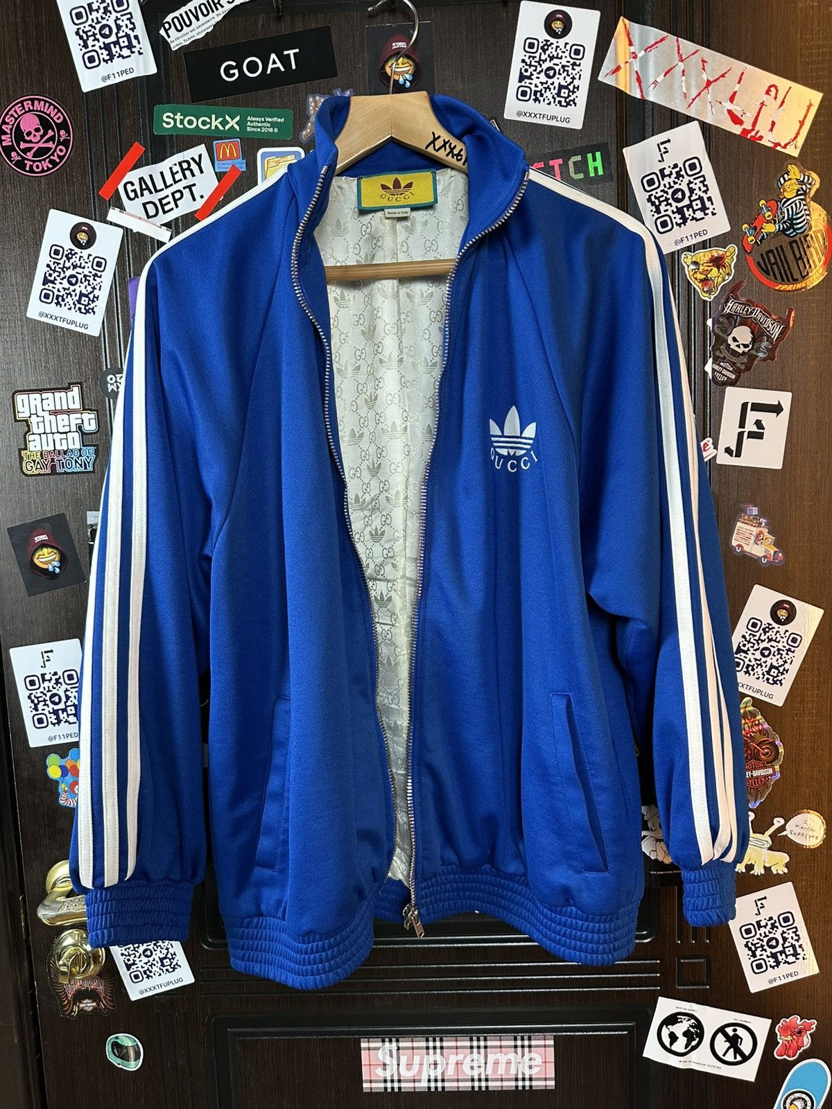 Adidas × Gucci Gucci x Adidas Blue Jersey Jacket Size US M / EU 48-50 / 2 - 1 Thumbnail