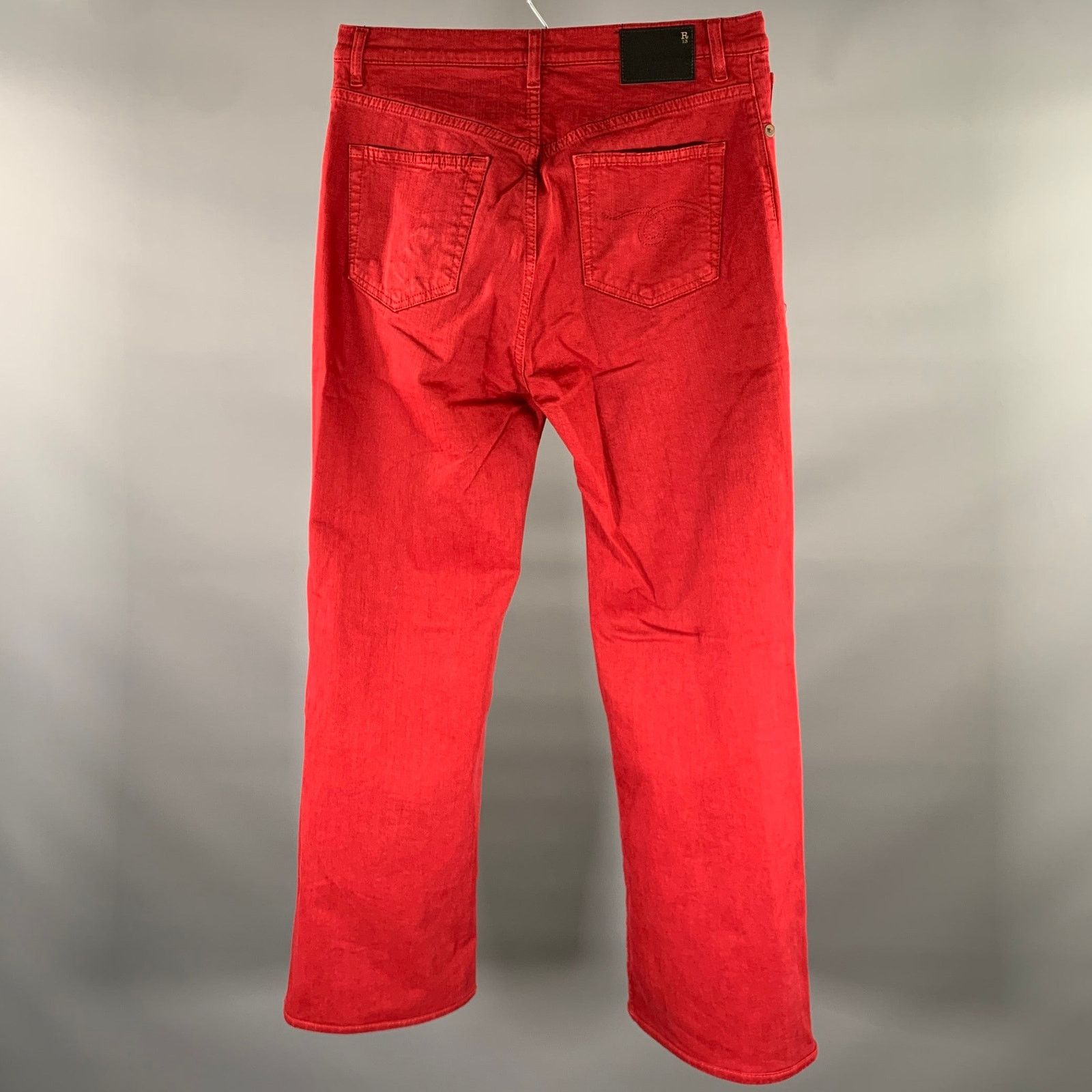 R13 R13 Size 31 Red Embroidery Cotton Blend Wide Leg Jeans Size US 31 - 3 Thumbnail