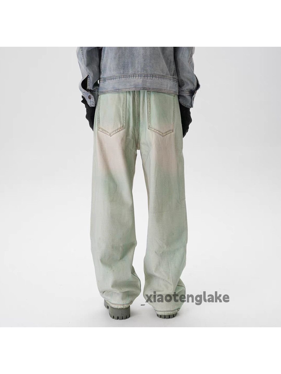 Jean Unisex washed faded loose baggy stain hiphop pants Size US 32 / EU 48 - 4 Thumbnail
