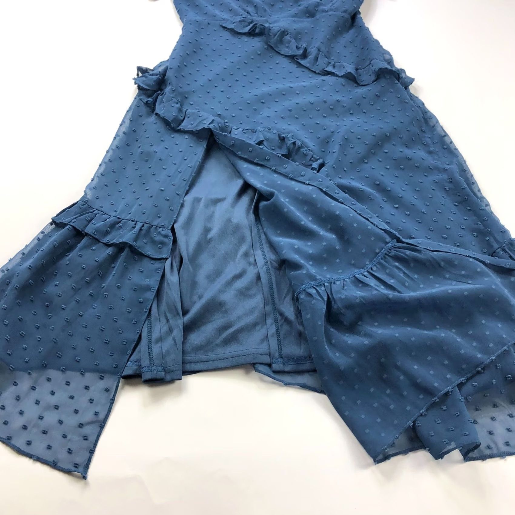 Lulus Lulus Midi Dress Blue Polka Dot A-Line Sleeveless V-Neck Tiered Layered V-Neck Womens XS? No, keep M. Size M / US 6-8 / IT 42-44 - 3 Thumbnail
