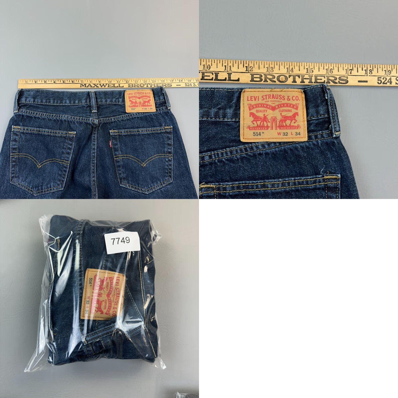 Levi's Levis 514 Jeans Mens 32x34 Blue Dark Wash Denim Straight Fit Casual Size US 32 / EU 48 - 9 Thumbnail