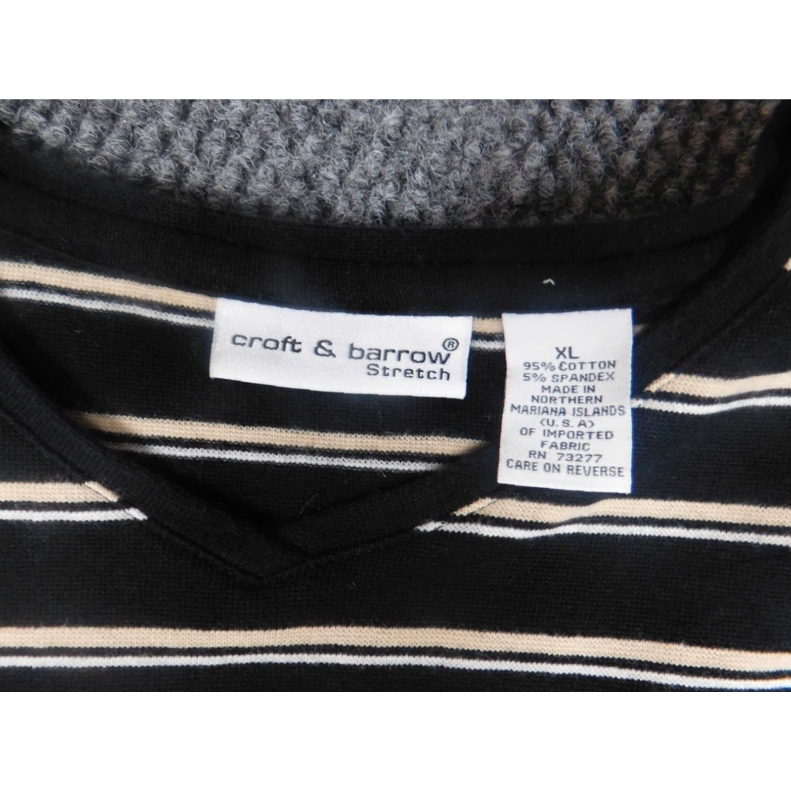 Croft & Barrow Croft & Barrow Shirt Womens XL Black Stretch Pullover Striped Short Sleeve V-Neck Casual T-Shirt Size XL / US 12-14 / IT 48-50 - 6 Thumbnail