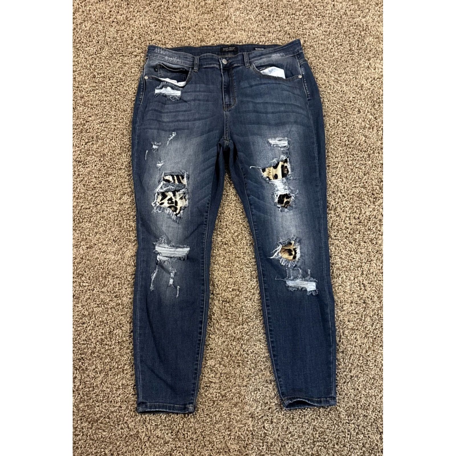 Denime Judy Blue Jeans 20W Plus Skinny Denim Distressed Leopard Print Stretch Bohemian Festival 5-Pocket Women Size 42" / US 20 - 3 Thumbnail