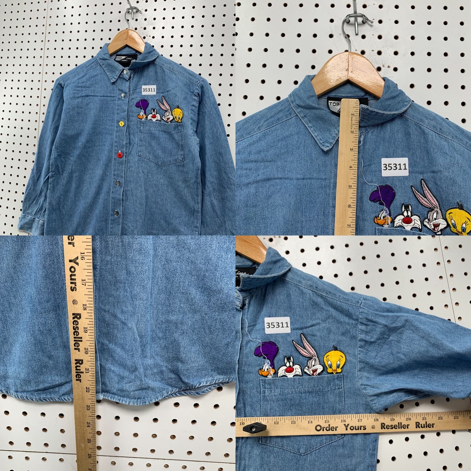 Vintage VINTAGE Looney Tunes Denim Button Shirt Womens Small Blue Pocket 18x22.5 Size S / US 4 / IT 40 - 8 Thumbnail