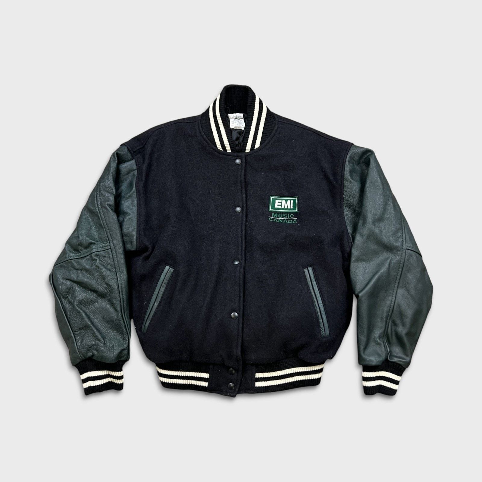 Vintage Vintage EMI Music Canada Varsity Jacket Wool Leather 90s Size US M / EU 48-50 / 2 - 1 Thumbnail
