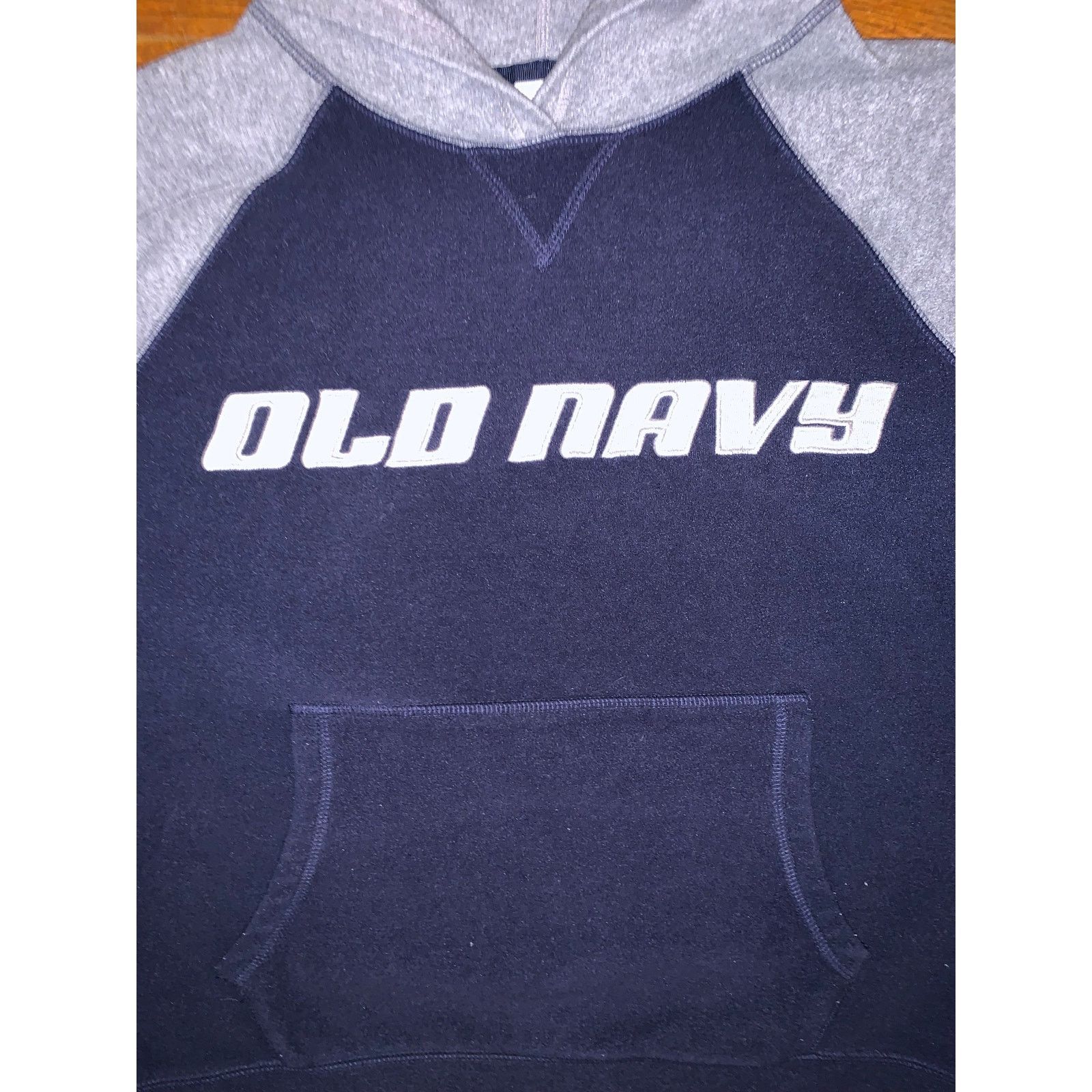 Old Navy × Vintage Vintage Y2K Old Navy Fleece Hoodie Medium Navy Gray Raglan Size US M / EU 48-50 / 2 - 3 Thumbnail