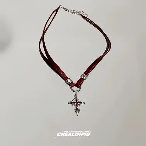 Jewelry Red Leather Cross Charm Choker Necklace, Gothic Jewelry Size ONE SIZE - 4 Thumbnail