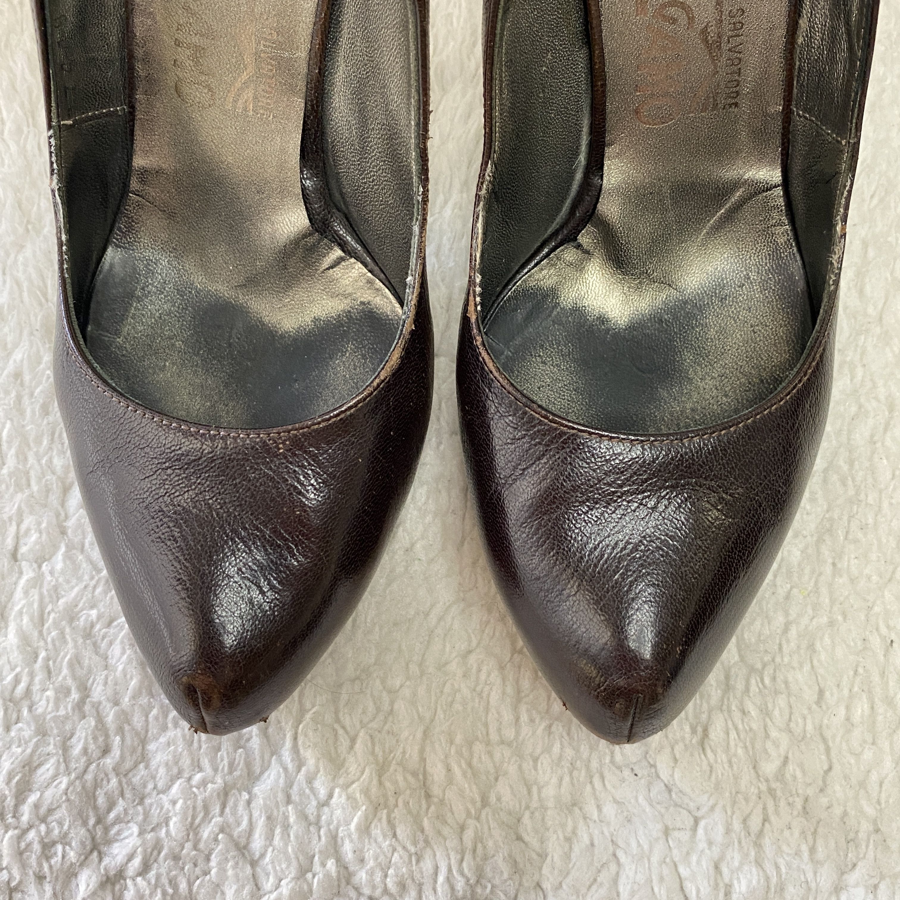 Salvatore Ferragamo Vintage Salvatore Ferragamo Brown Leather Wooden Heel Pumps Size US 6.5 / IT 36.5 - 17 Thumbnail