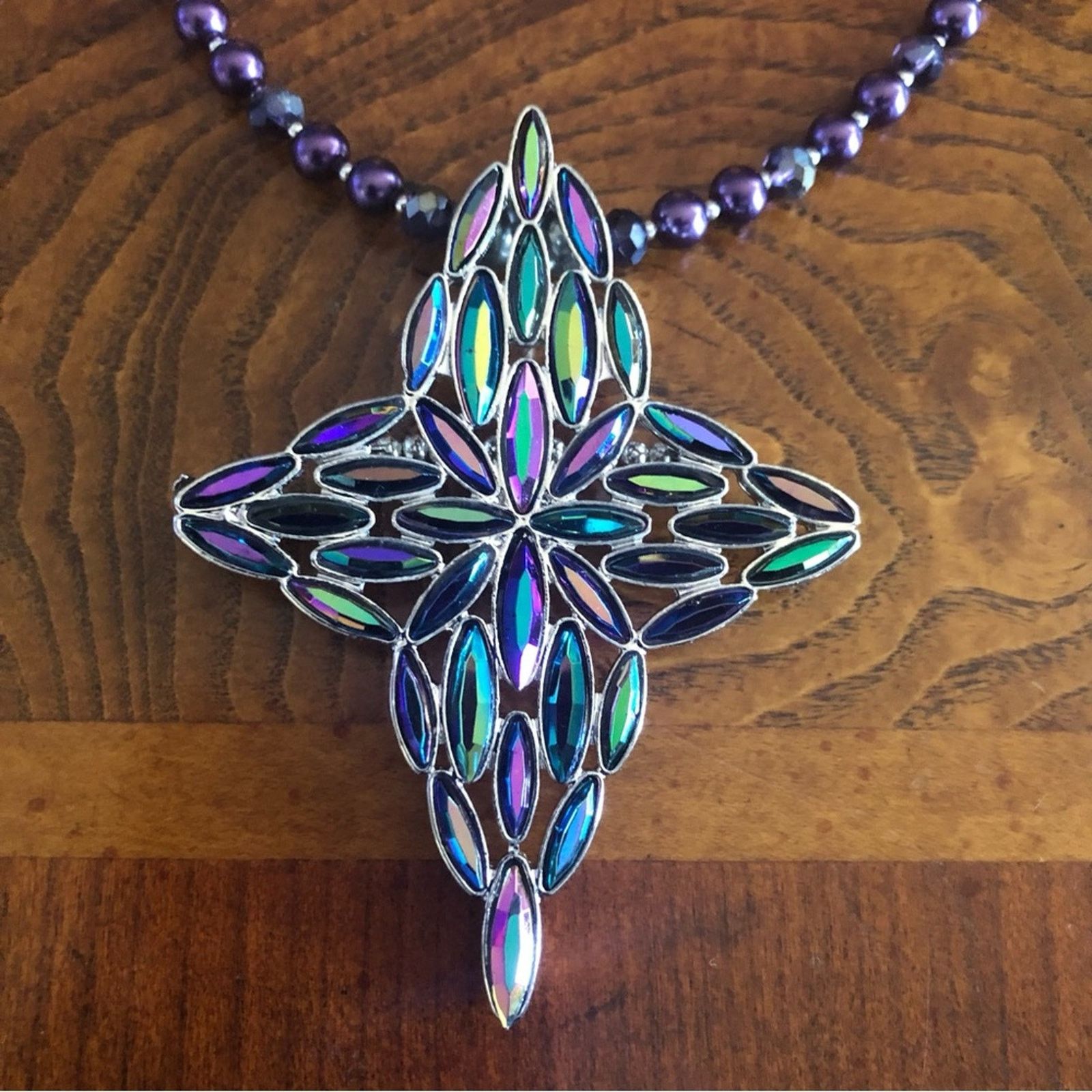 Handmade Handcrafted repurpose marquis stone cross Pearl necklace Size ONE SIZE - 11 Thumbnail