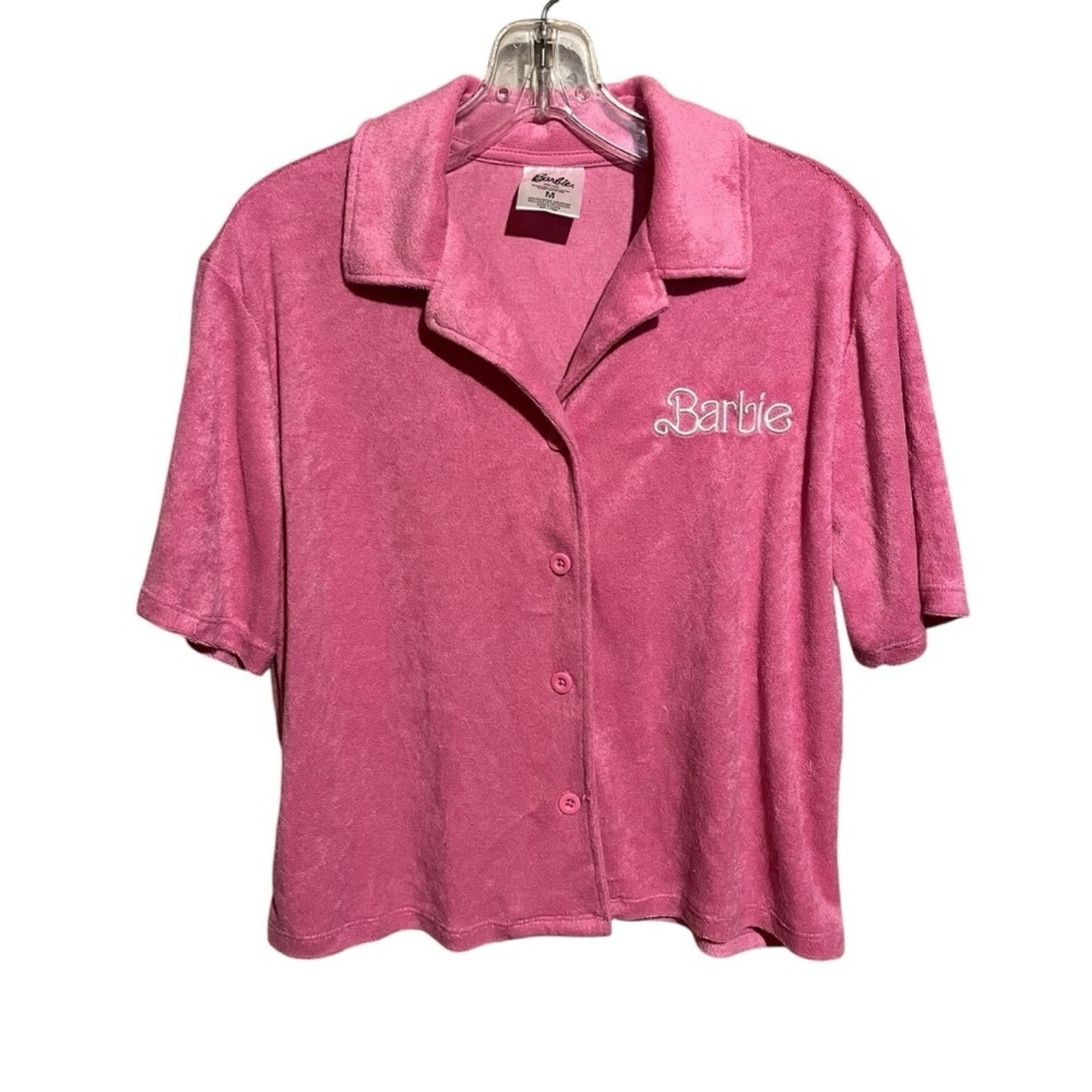 Other Barbie Terry Cloth Button Down Shirt Short Sleeve Pink Size M / US 6-8 / IT 42-44 - 1 Thumbnail