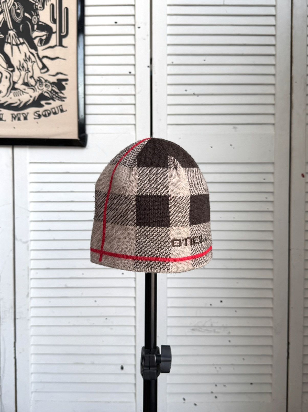 O'Neill Vintage O’Neill Burberry Style Plaid Knit Beanie Hat Ski Y2K Size ONE SIZE - 2 Thumbnail