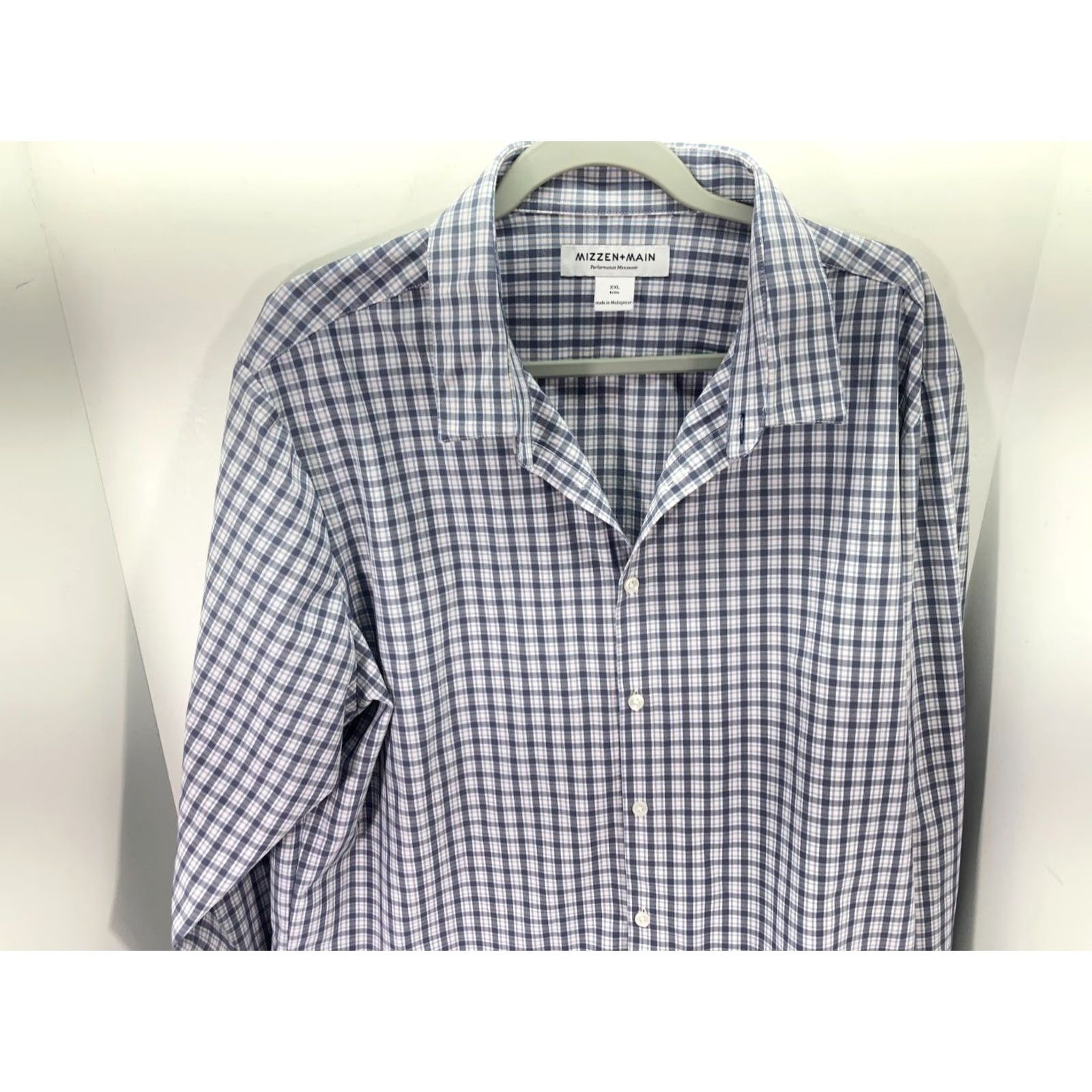 Mizzen+Main Mizzen+Main Performance Button Up Shirt Mens 2XL White Blue Plaid Trim Classic Shirt Size US XXL / EU 58 / 5 - 4 Thumbnail