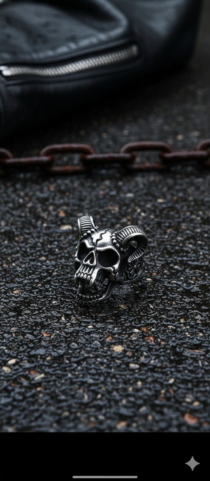 Jewelry Ram Skull Horned Ring - Biker Gothic Metal Size 32 - 1 Thumbnail