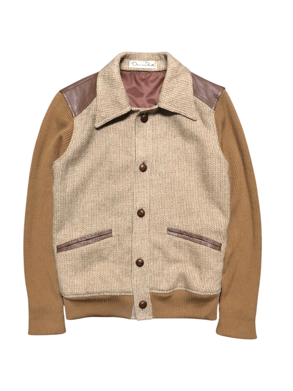 Oscar De La Renta Vintage Oscar De La Renta Wool knit Leather Part jacket Size US M / EU 48-50 / 2 - 1 Thumbnail