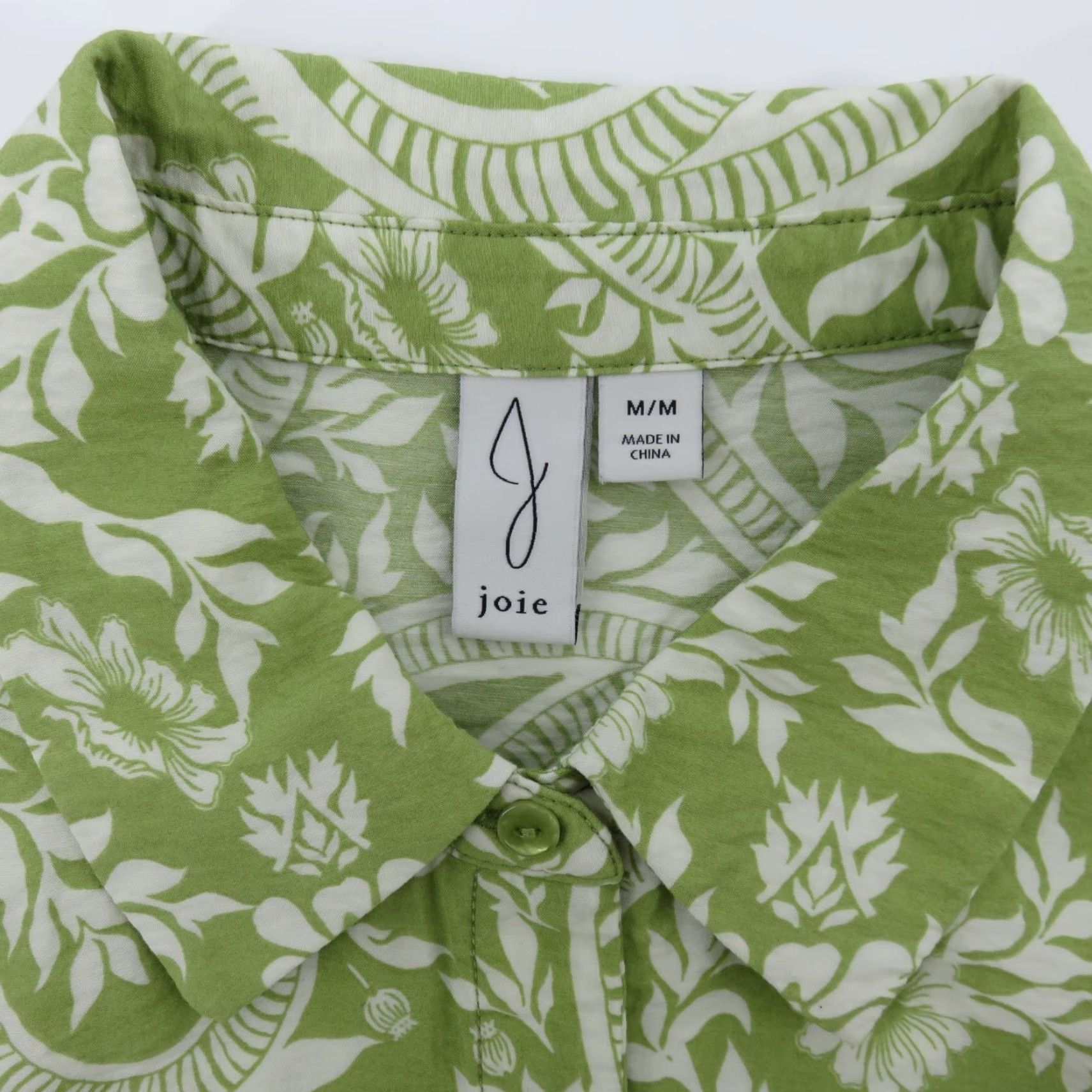 Joie JOIE Shirt Women M Green Flower Print Crop Front Collar Button Short Sleeve Floral Pattern Cropped Spring Summer Fall Winter Regular Size M / US 6-8 / IT 42-44 - 6 Thumbnail