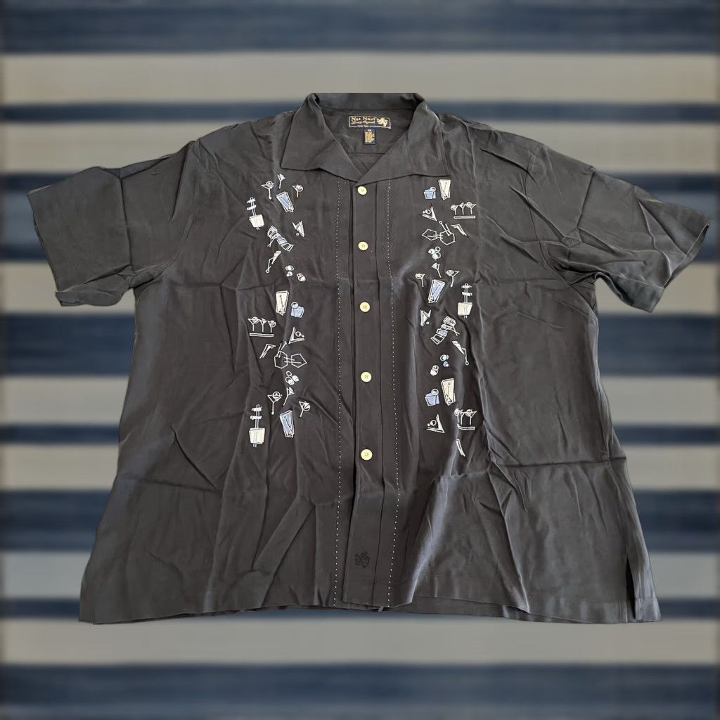 Nat Nast Nat Nast Limited Edition Embroidered Silk Shirt Bossa Nova Mens 2XL Black Short Sleeve Button-Up 60s Music Size US XXL / EU 58 / 5 - 1 Thumbnail