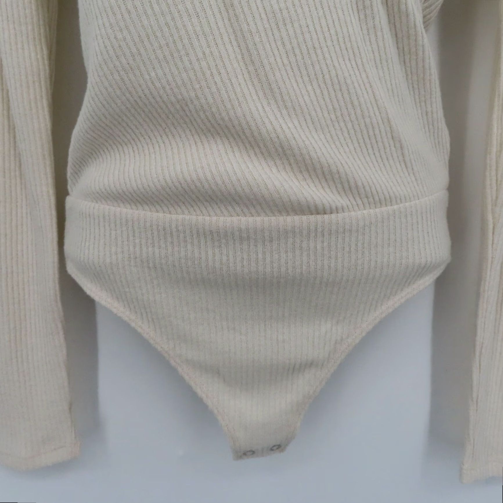 Express Express Women Bodysuit Small Ivory Ribbed V-Neck Wrap Long Sleeve One Piece NEW Size S / US 4 / IT 40 - 3 Thumbnail