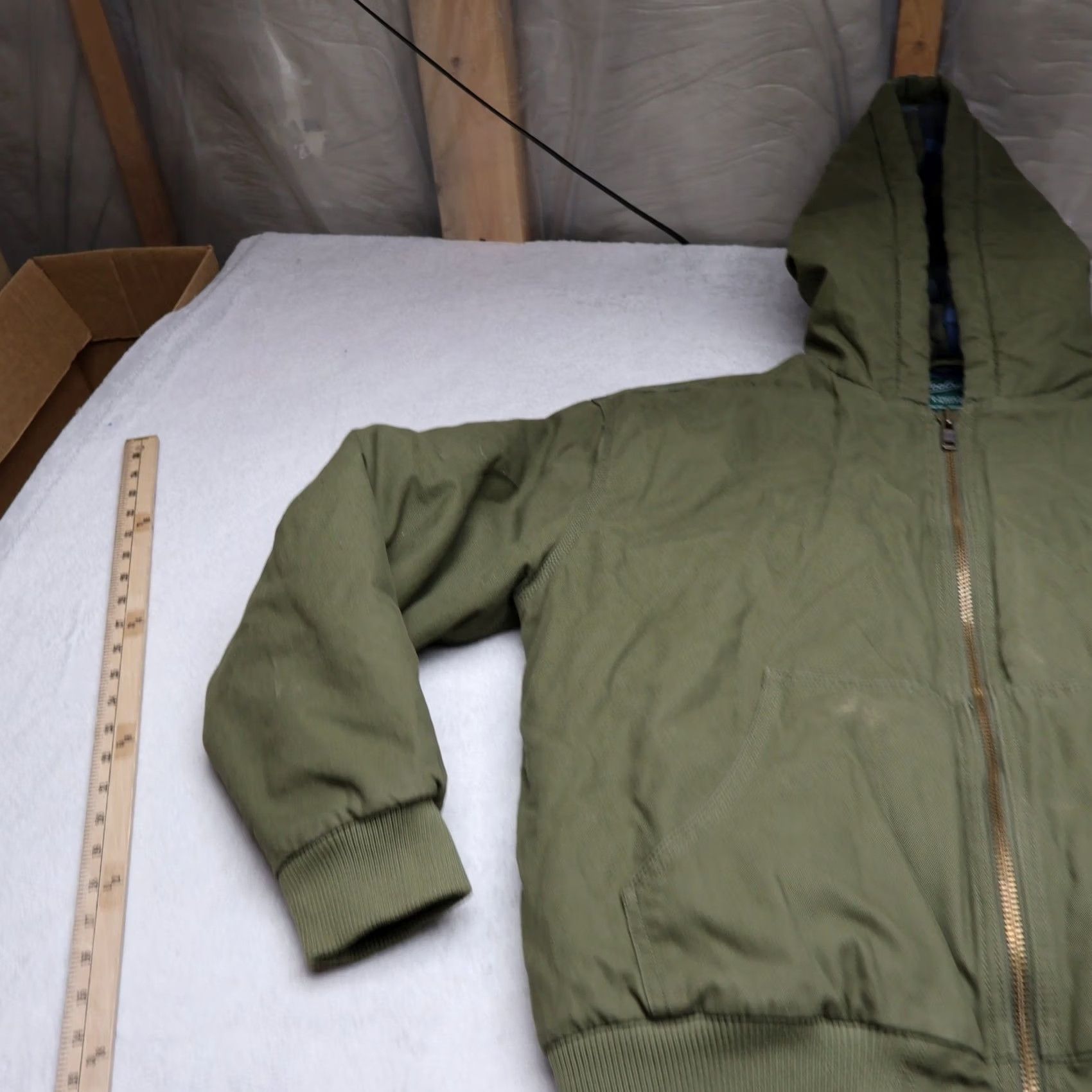 Vintage Woolrich Jacket Mens L Green Canvas Hooded Quilt Lined Rugged Full Zip Work Bomber Coat Size US L / EU 52-54 / 3 - 2 Thumbnail