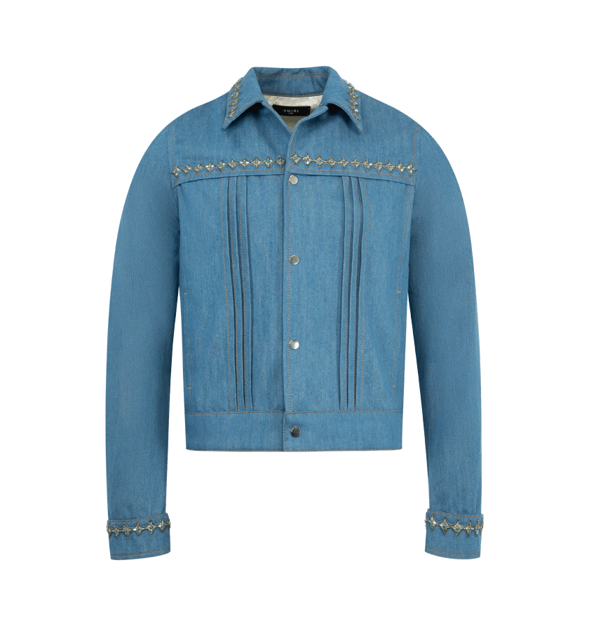 Amiri o1h1sh11225 Crystal Pleated Cadet Jacket in Blue Size US XL / EU 56 / 4 - 1 Thumbnail
