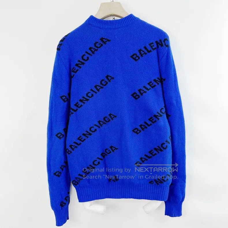 Balenciaga Balenciaga Blue full print letter barrage sweater Size US S / EU 44-46 / 1 - 2 Thumbnail