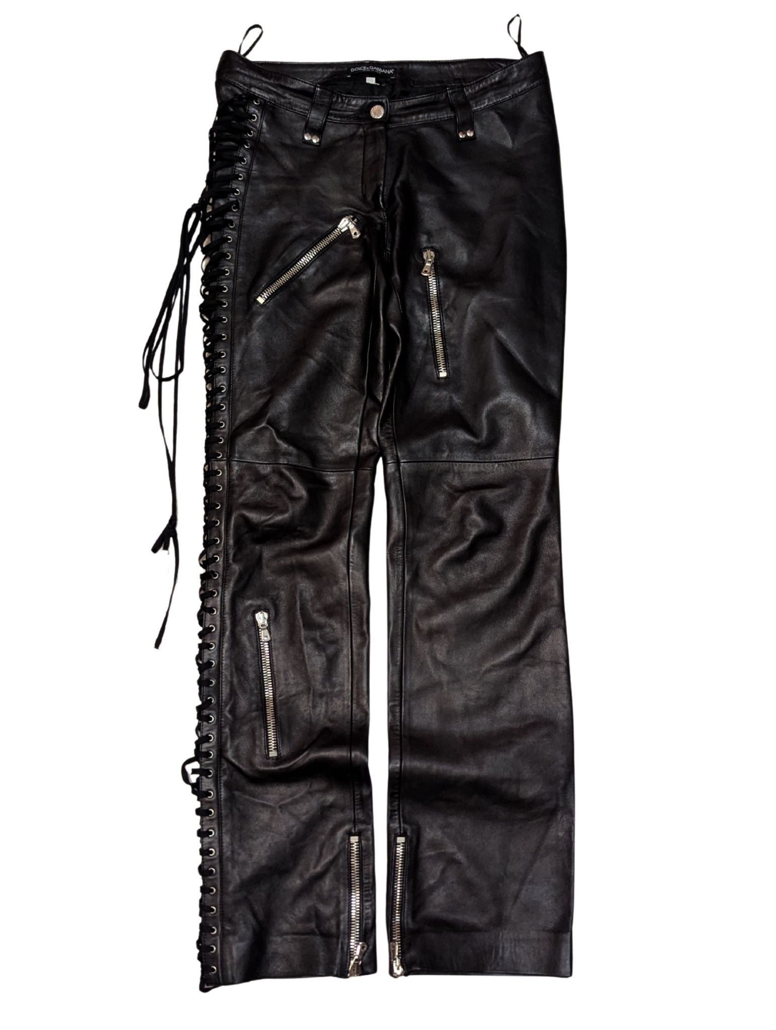 Dolce & Gabbana Vintage Dolce & Gabbana Leather Lace-Up Gothic Pants – Black Size 28" / US 6 / IT 42 - 1 Thumbnail