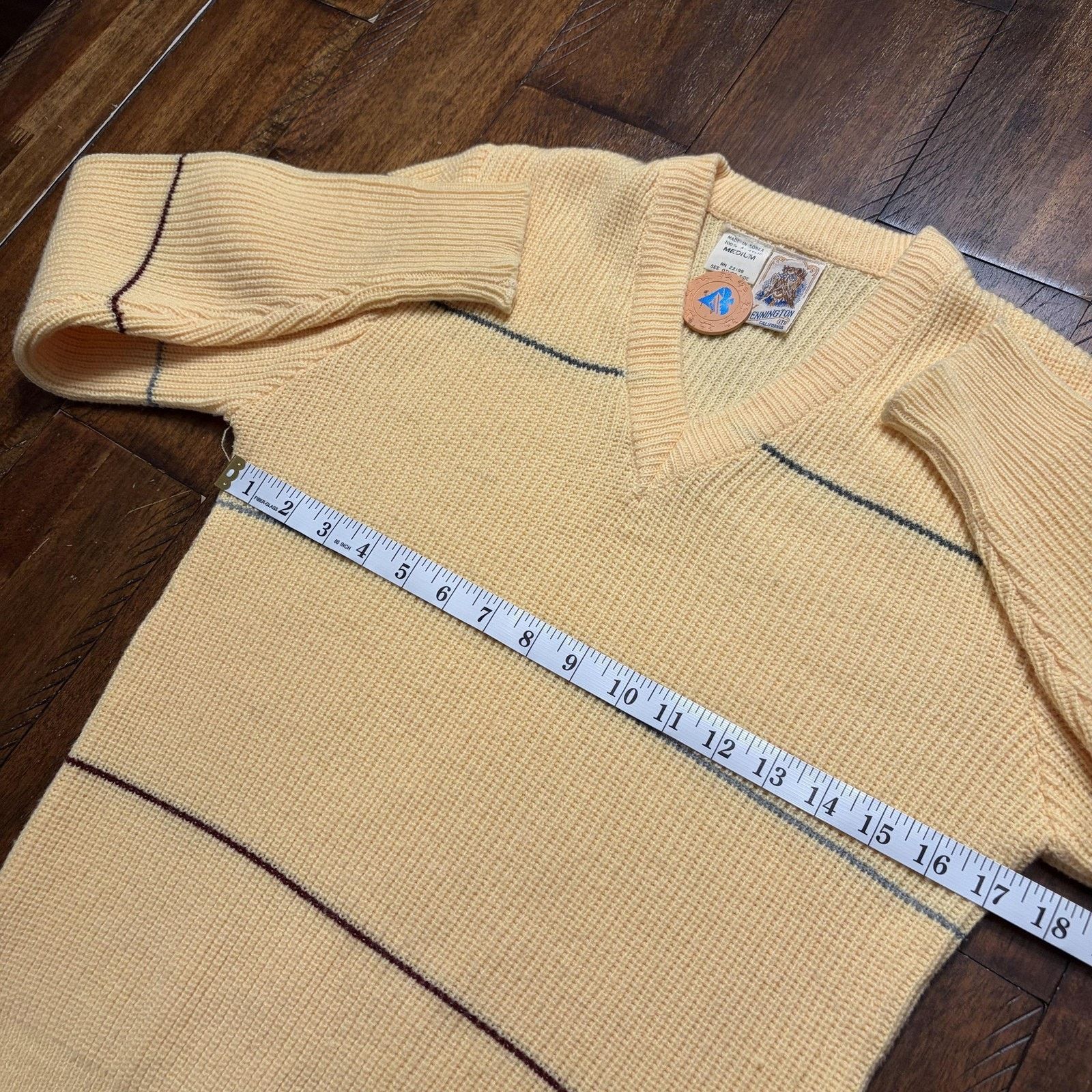 Kennington Ltd. Vtg Kennington Sweater M Striped Waffle Knit V Neck Pullover Size US M / EU 48-50 / 2 - 7 Thumbnail
