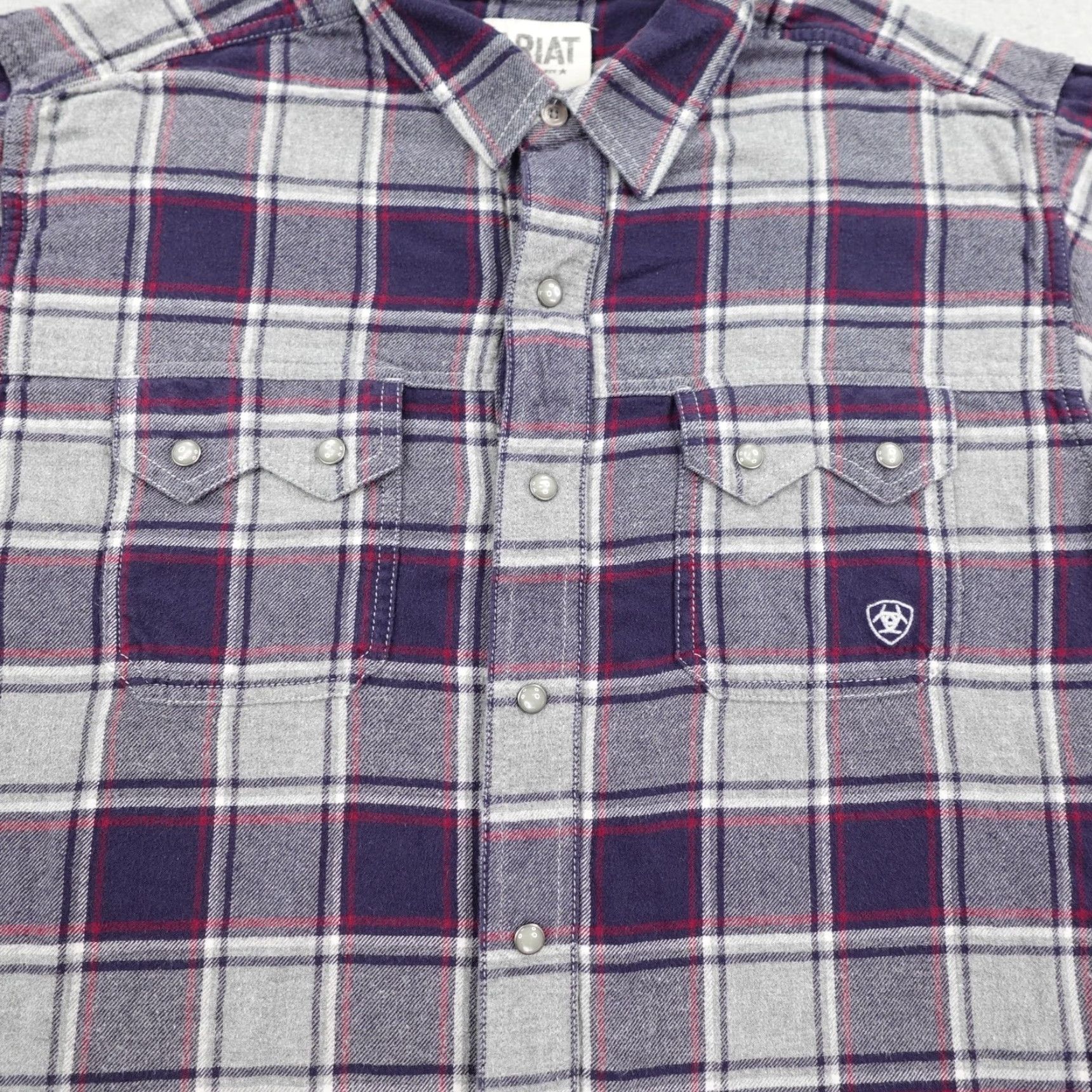 Ariat Ariat Shirt Large Gray Blue Plaid Flannel Retro Fit Sawtooth Pearl Snap Western Size US L / EU 52-54 / 3 - 3 Thumbnail