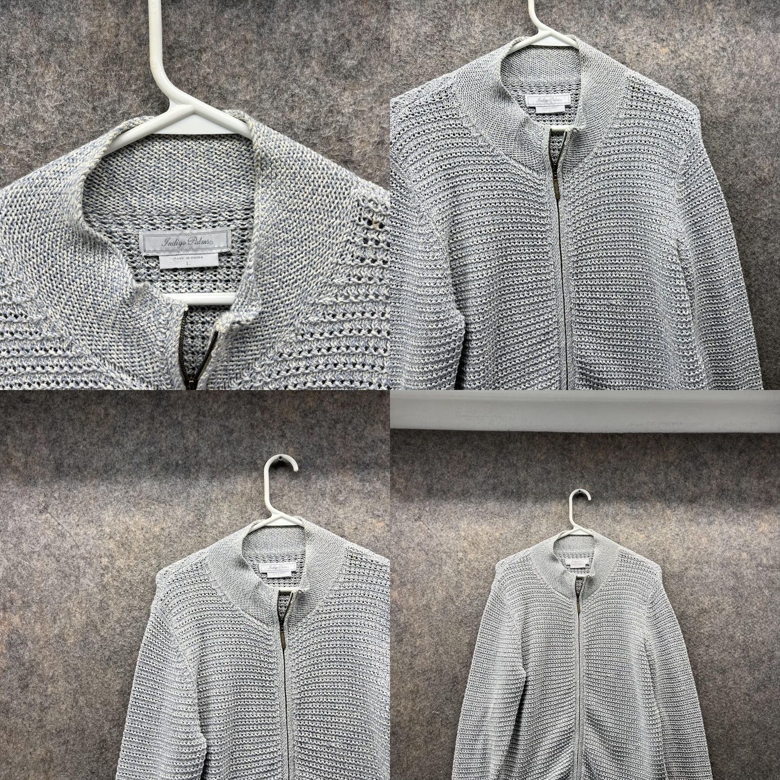 Vintage Indigo Palms Sweater Women Large Gray Full Zip Fleece Casual Jacket Knitted Size L / US 10 / IT 46 - 8 Thumbnail