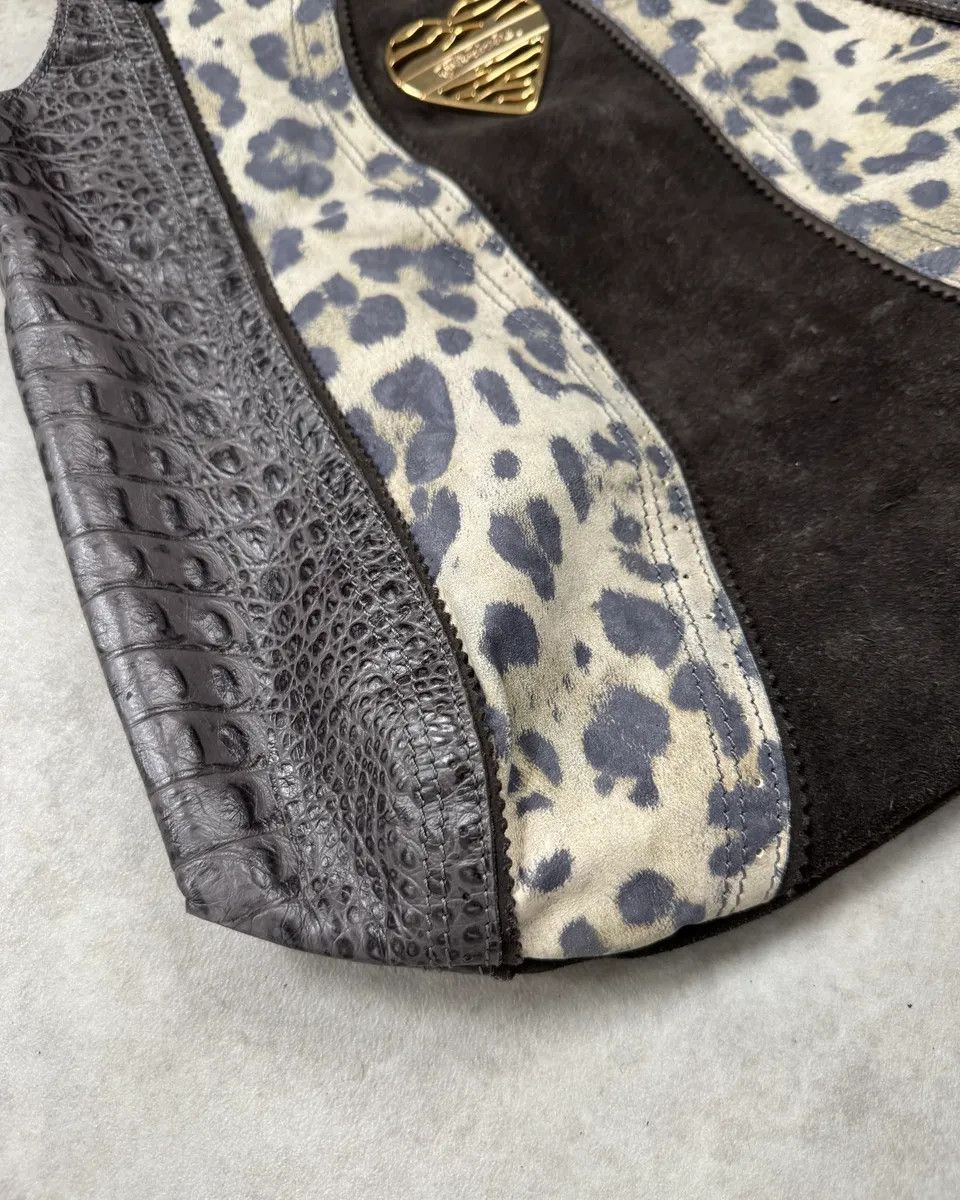 Just Cavalli Just Cavalli Brown Suede Crocodile Effect Leather Leopard Shoulder Bag Size ONE SIZE - 6 Thumbnail